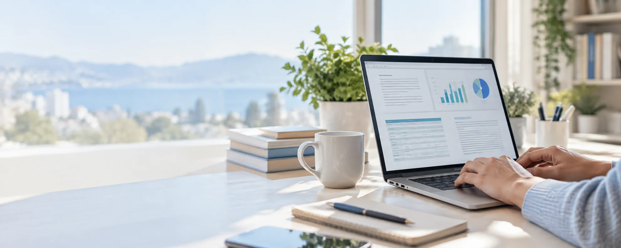 Bright study workspace with a laptop
